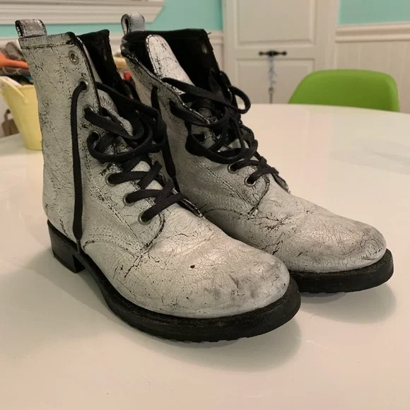 Frye Black and White Combat Boots - Picture 2 of 5